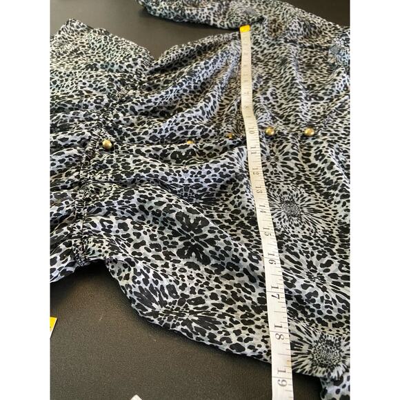 Paisley and Ivy Animal Print Top Womens M Cinched Waist Cuff Chiffon 3/4 Sleeve - Picture 7 of 10